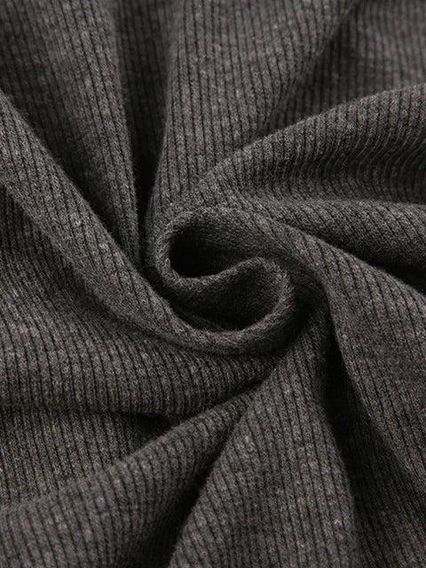 Solid Ribbed Zip Up Drawstring Hooded Long Sleeve Knit - HouseofHalley