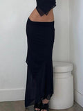 Black Asymmetric Mesh Maxi Skirt - HouseofHalley