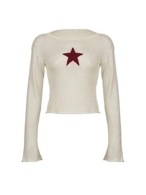 Star Crochet Knit Cropped Sweater - HouseofHalley