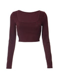Solid Square Neck Cropped Long Sleeve Knit - HouseofHalley