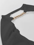 Metallic Chain Embellished Shrug Crop Sweater - HouseofHalley