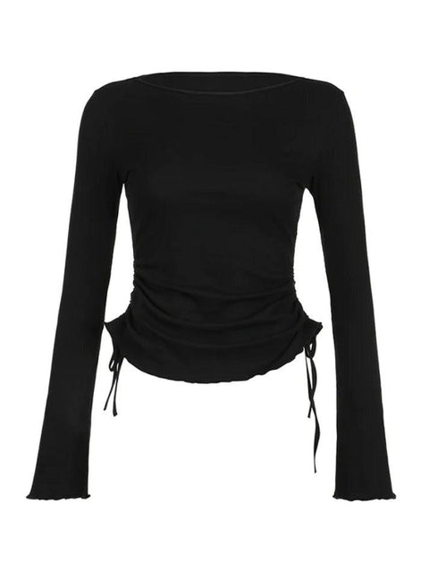 Solid Drawstring Lace Up Long Sleeve Knit - HouseofHalley