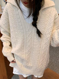 Solid V Neck Cable Knit Sweater - HouseofHalley