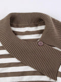 Contrast Color Striped Splice Big Lapel Neck Slim Sweater - HouseofHalley