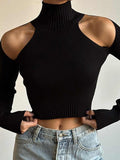 Cold Shoulder Black Knit Crop Top