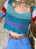 Color Block Crochet Knit Crop Top - HouseofHalley