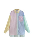 Colorful Pinstripe Splice Baggy Long Sleeve Blouse - HouseofHalley