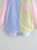 Colorful Pinstripe Splice Baggy Long Sleeve Blouse - HouseofHalley