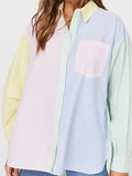 Colorful Pinstripe Splice Baggy Long Sleeve Blouse - HouseofHalley