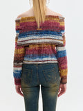 Colorful Stripe Off Shoulder Slit Slim Sweater - HouseofHalley