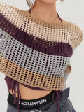 Colorful Stripe Patchwork Cutout Crochet Top