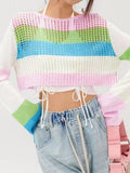 Colorful Stripe Patchwork Cutout Crochet Top