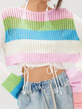 Colorful Stripe Patchwork Cutout Crochet Top