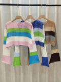 Colorful Stripe Patchwork Cutout Crochet Top