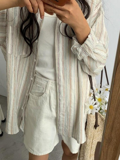 Colorful Stripe Print Button Up Long Sleeve Shirt - HouseofHalley