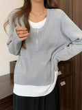 Contrast Color Fake Two Piece Long Sleeve Knit - HouseofHalley