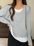 Contrast Color Fake Two Piece Long Sleeve Knit - HouseofHalley