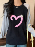 Contrast Color Heart Silhouette Embellished Long Sleeve Knit - HouseofHalley