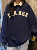 Contrast Color Letter Embroidery Kangaroo Pocket Sweatshirt