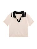 Contrast Color Polo Neck Short Sleeve Knit - HouseofHalley