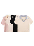 Contrast Color Polo Neck Short Sleeve Knit - HouseofHalley