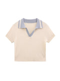 Contrast Color Polo Neck Short Sleeve Knit - HouseofHalley