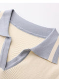 Contrast Color Polo Neck Short Sleeve Knit - HouseofHalley