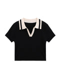 Contrast Color Polo Neck Short Sleeve Knit - HouseofHalley