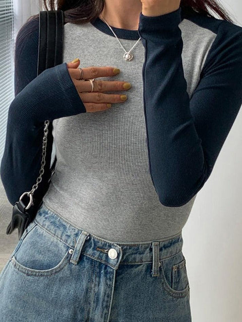 Contrast Color Raglan Slim Long Sleeve Knit - HouseofHalley