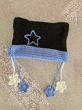 Contrast Color Star Embellished Crochet Knit Beanie Hat - HouseofHalley
