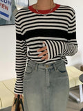 Contrast Color Stripe Slim Long Sleeve Knit - HouseofHalley