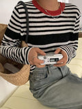 Contrast Color Stripe Slim Long Sleeve Knit - HouseofHalley