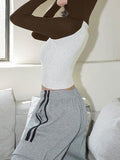 Contrast Color V Neck Long Sleeve Tee - HouseofHalley