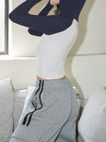 Contrast Color V Neck Long Sleeve Tee - HouseofHalley