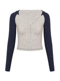 Contrast Color V Neck Long Sleeve Tee - HouseofHalley
