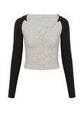 Contrast Color V Neck Long Sleeve Tee - HouseofHalley
