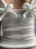 Crochet Rolled Hem Bow Design Crop Tank Top - HouseofHalley