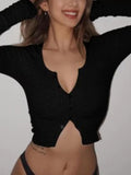 Solid Color Breasted Crop Long Sleeve Shirt - HouseofHalley