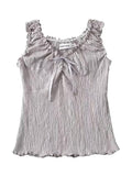 V-Neck Ruffled-Trim Bow Accent Tank Top - HouseofHalley