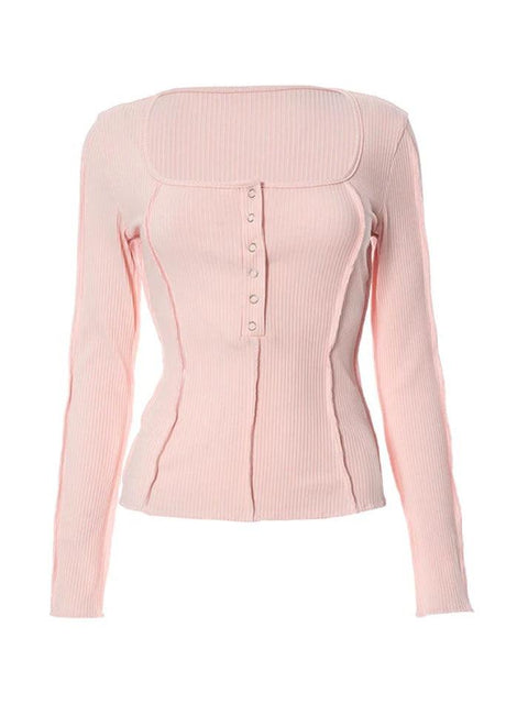 Solid Square Neck Splice Long Sleeve Knit - HouseofHalley