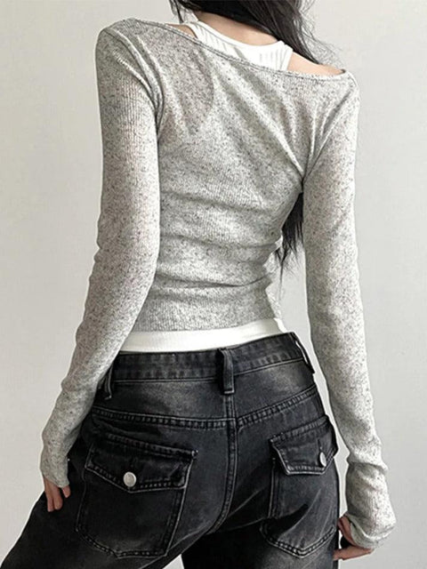 Slim Tank Top Cowl Neck Two Piece Long Sleeve Knit - HouseofHalley