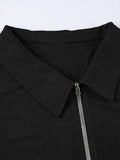 Irregular Slanted Zip Up Lapel Neck Long Sleeve Knit - HouseofHalley
