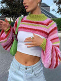 Colorful Stripe Ultra Short Smock Crochet Top - HouseofHalley