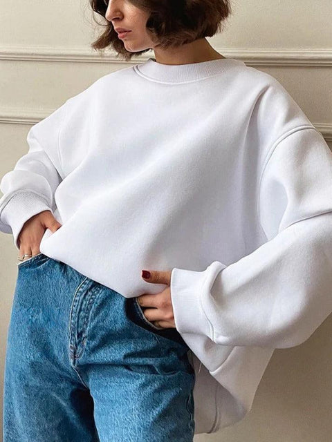 Solid Crew Neck Oversized Sweatshirt - HouseofHalley