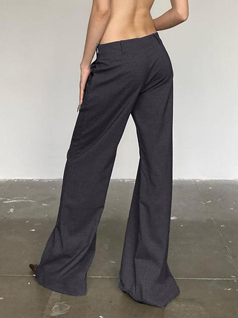 Low Waist Plain Slim-Fit Boot-Cut Pants - HouseofHalley