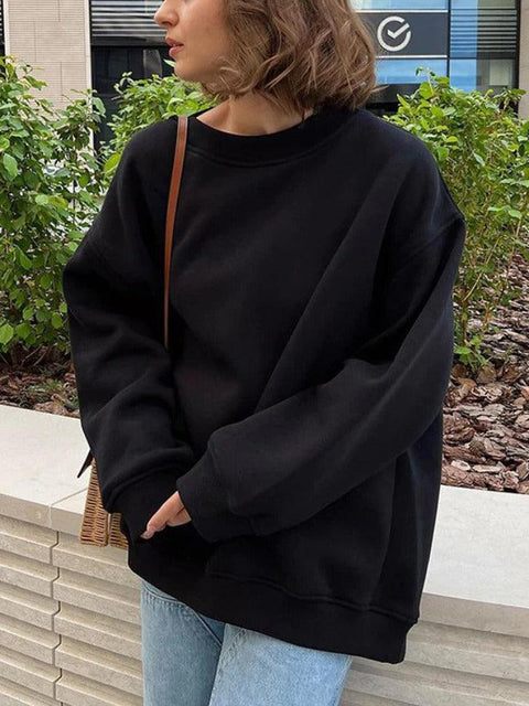 Solid Crew Neck Oversized Sweatshirt - HouseofHalley