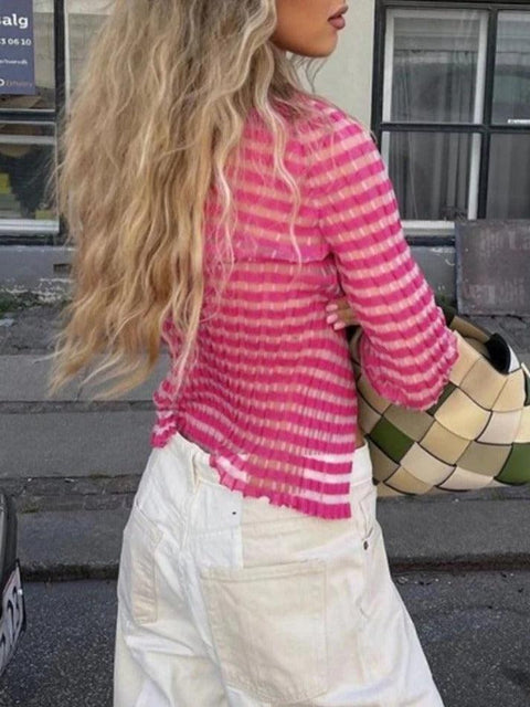 Lace Up Striped Ribbed Knit Top - HouseofHalley