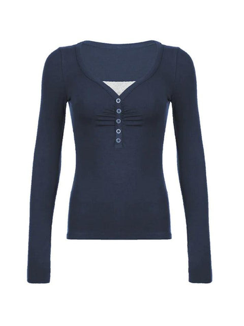 Lace Splice Ruched Breasted Long Sleeve Tee - HouseofHalley