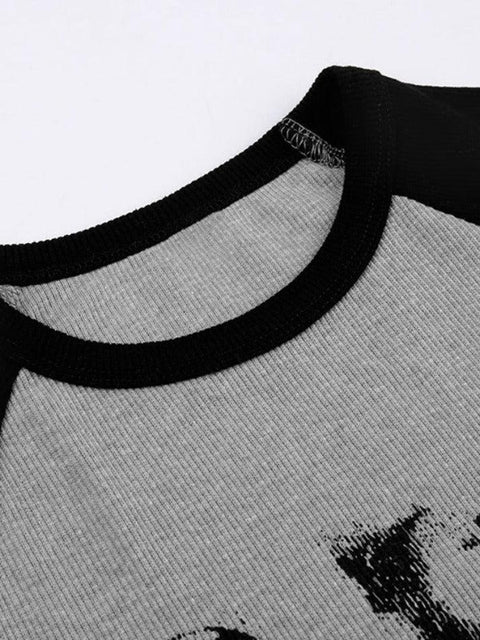 Street Portrait Print Raglan Ribbed Long Sleeve Knit - HouseofHalley