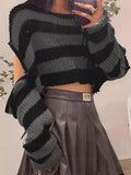 Oversize Removable Sleeves Stripe Knit Sweater - HouseofHalley